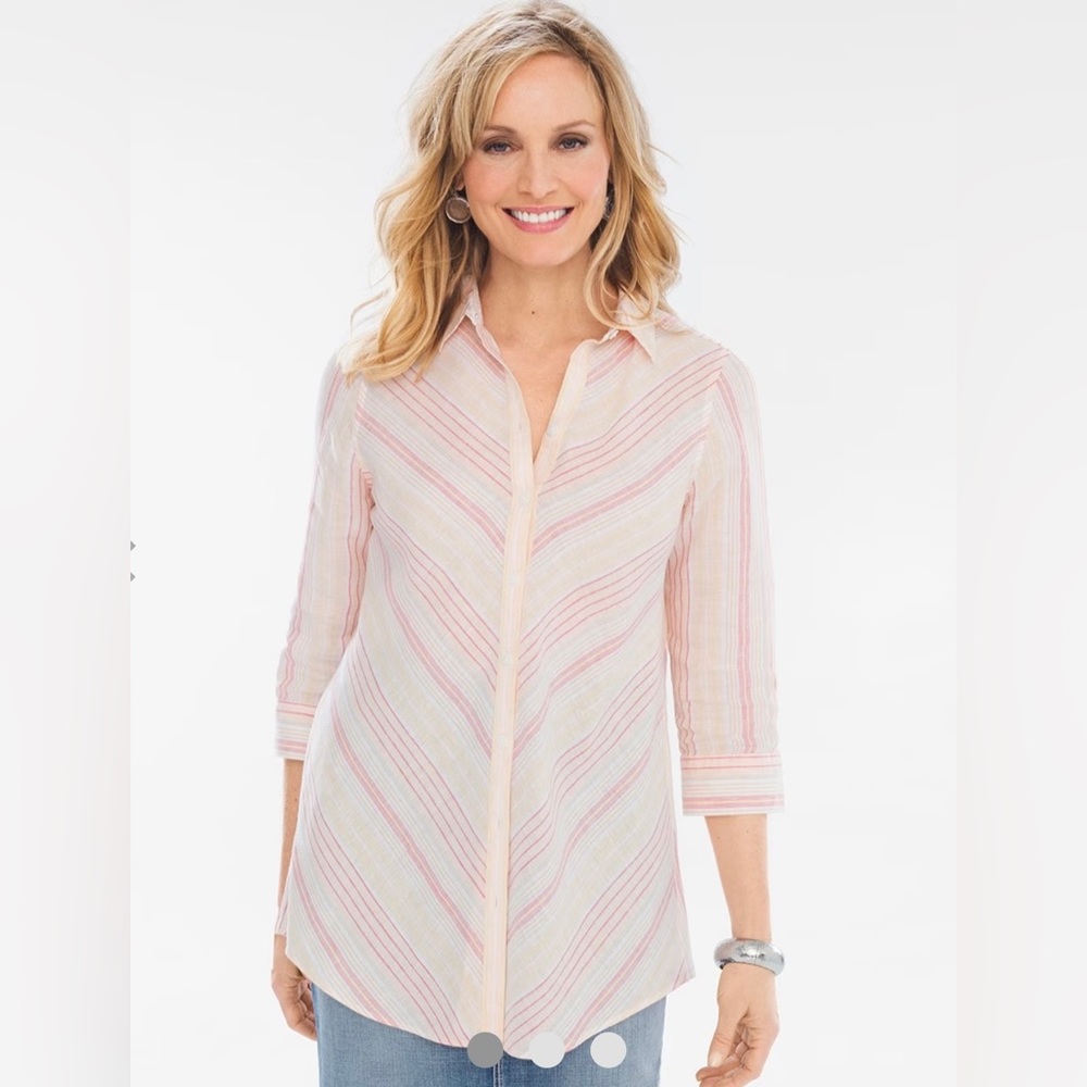 No-Iron Linen Striped Loop-Back Tunic Sz 4 (XL)